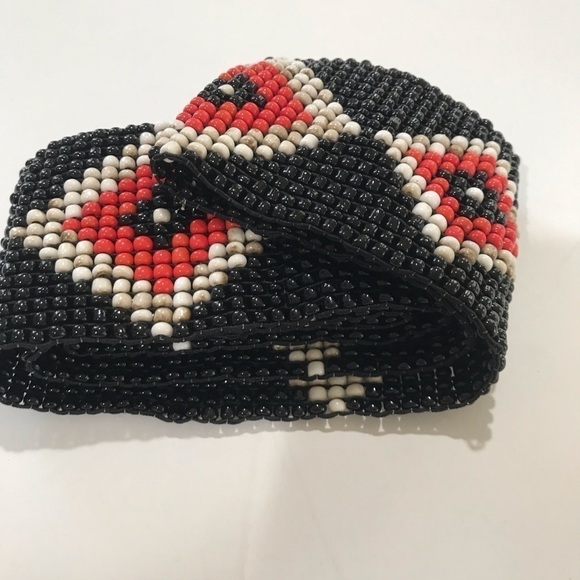Beaded elastic triangle black beads built unbranded S/M BOHO hobo style 30” long